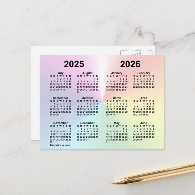 2025-2026 Regnbågsmoln Kalender av Janz Vykort (Fram/Back In Situ)