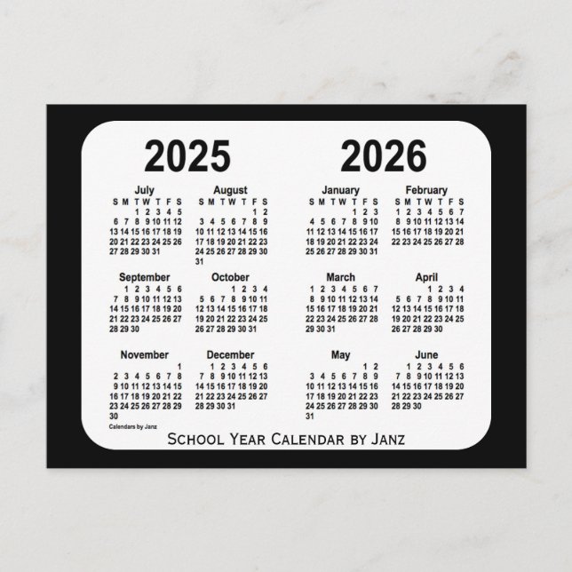 2025-2026 Svart och vit skolkalender av Janz Vykort (Framsida)