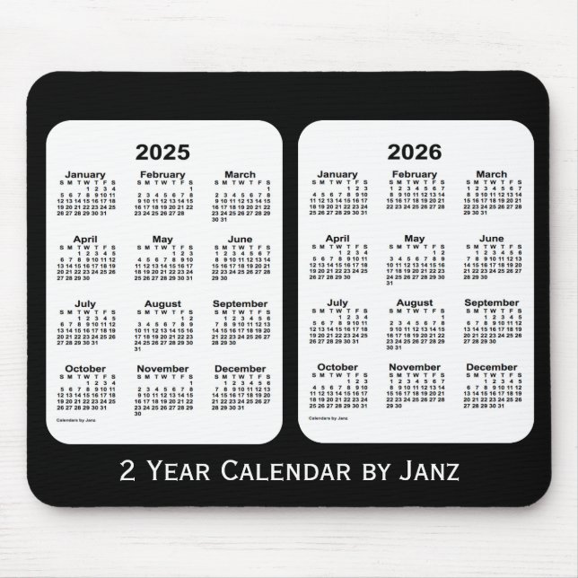 2025-2026 Svartvit tvåårskalender från Janz Musmatta (Framsidan)