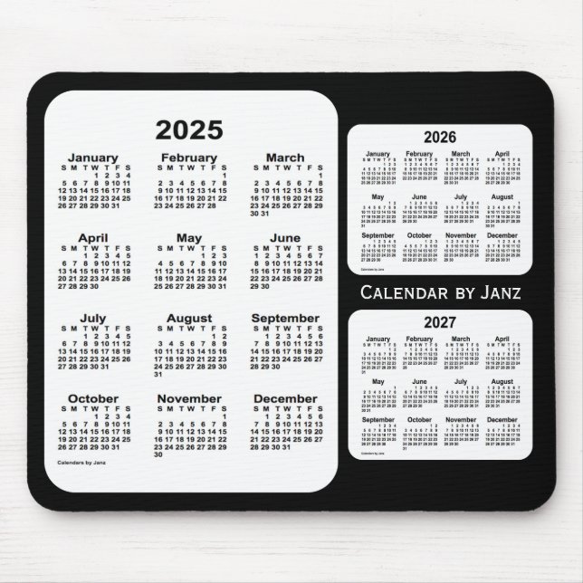 2025-2027 Svartvit treårskalender från Janz Musmatta (Framsidan)