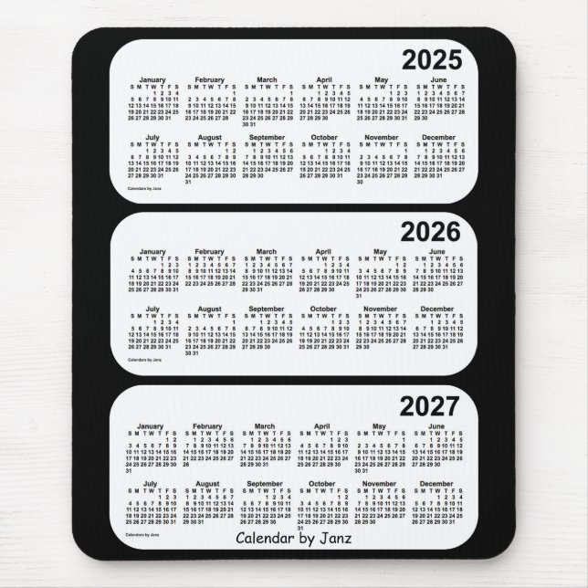 2025-2027 Svartvit treårskalender från Janz Musmatta (Framsidan)