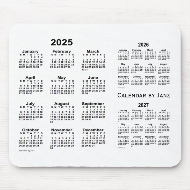 2025-2027 Vit treårskalender från Janz Musmatta (Framsidan)