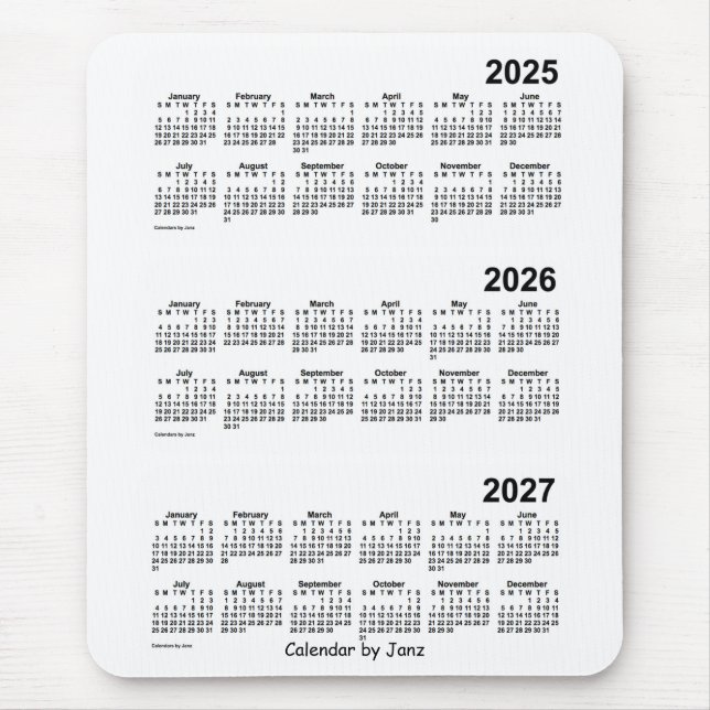 2025-2027 Vit treårskalender från Janz Musmatta (Framsidan)