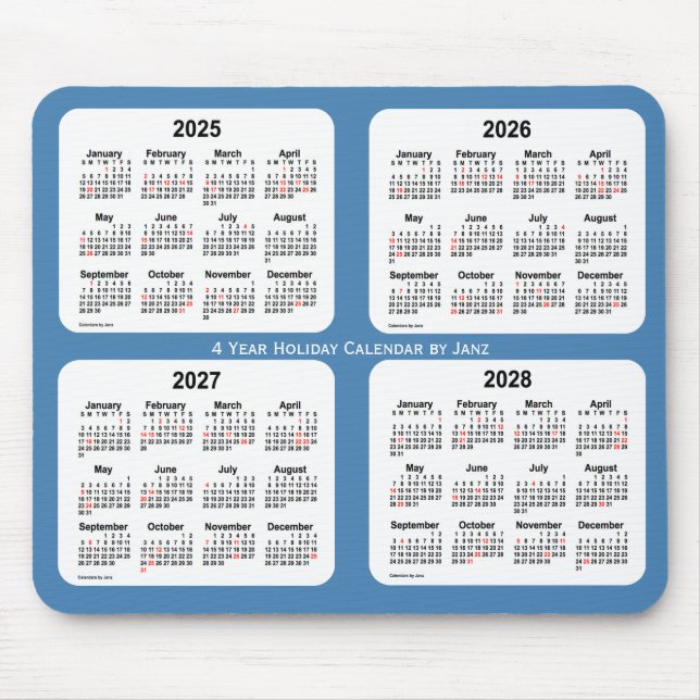 2025-2028 Steel Blue Helgdag Calendar av Janz Musmatta (Framsidan)