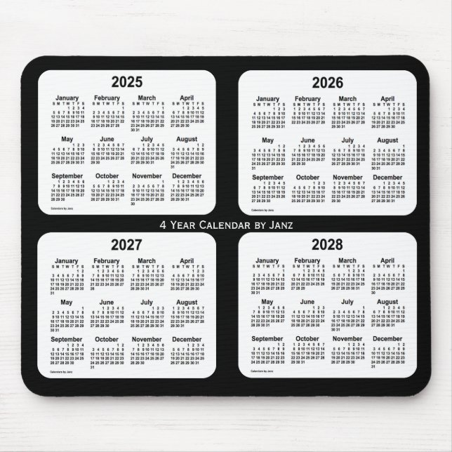 2025-2028 Svartvit 4-årskalender från Janz Musmatta (Framsidan)