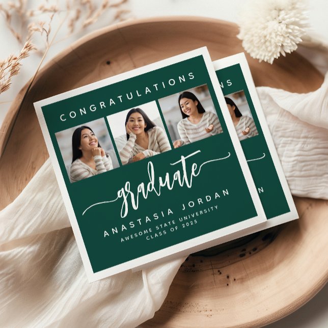 2025 3-foto-Grönt Grattis Student Pappersservett (Skapare uppladdad)