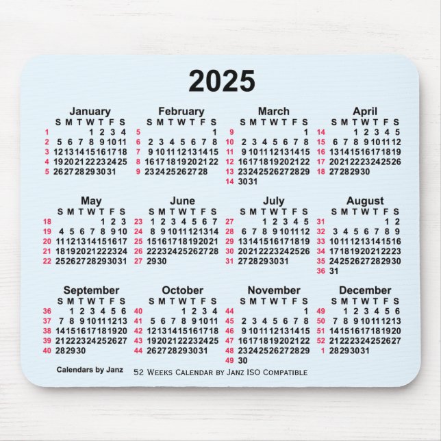 2025 Alice Blue 52 veckor ISO Calendar av Janz Musmatta (Framsidan)