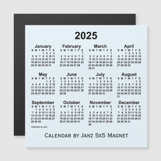 2025 Alice Blue Calendar av Janz 5x5 Magnet (Fram/baksida)