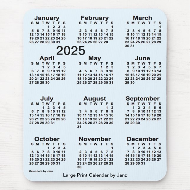 2025 Alice Blue Large Print Calendar från Janz Musmatta (Framsidan)
