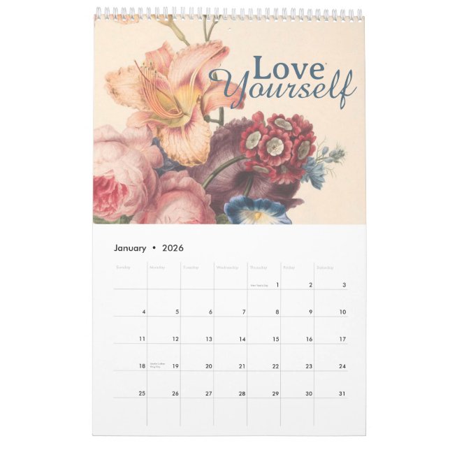 2025 anpassningsbar för självtillväxtcitattecken f kalender (Jan 2026)