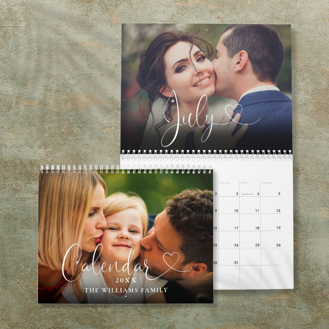 2025-Anpassningsbarnas Heart-Elegant-foto Kalender (2025 Custom Family Elegant Heart Script Photo Calendar)