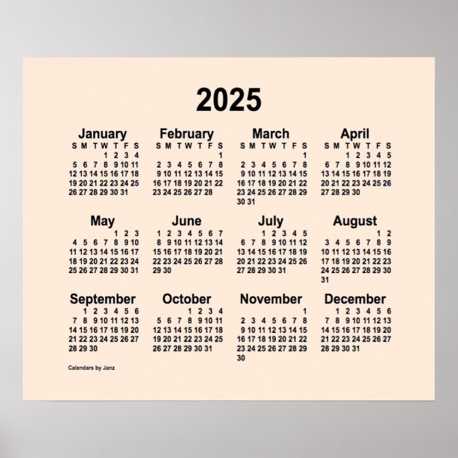 2025 Antik Vit Kalender av Janz Print Poster (Framsidan)
