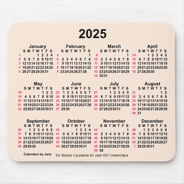 2025 Antique White 52 Weeks ISO Calendar av Janz Musmatta (Framsidan)