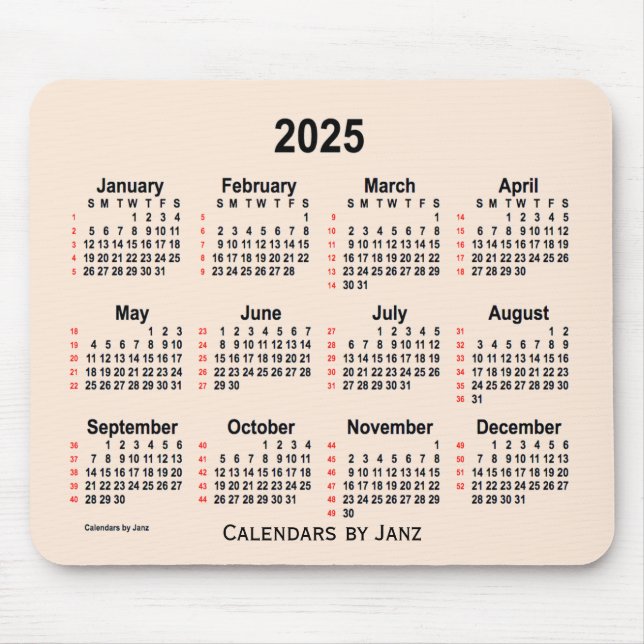 2025 Antique White 52 Weeks-kalender från Janz Musmatta (Framsidan)