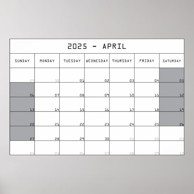 2025 april planerare kalender stor anteckningar ut poster (Framsidan)