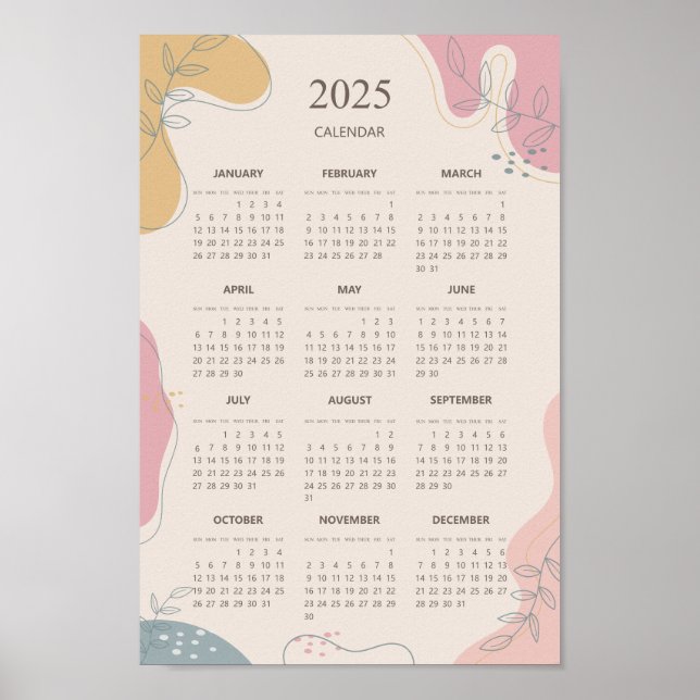2025 Årlig Kalender Abstrakt Estetisk Minimalistis Poster (Framsidan)