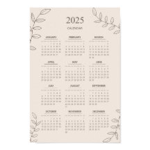 2025 Årlig Kalender Blommig Linjekonst Minimalisti