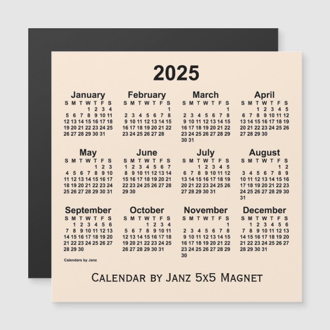 2025 års antikvitalkalender från Janz 5x5 Magnet (Fram/baksida)