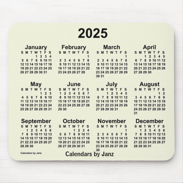 2025 års Beige-kalender av Janz Mouse Pad Musmatta (Framsidan)