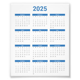 2025 års blått och vitt i en snabbkalender fototryck
