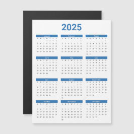 2025 års blått och vitt magnetkort för kalender