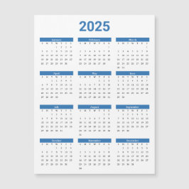 2025 års blått och vitt magnetkort för kalender
