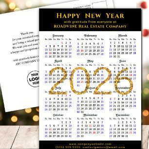 2025 års Business Calendar Modern Black Guld Glitt Helg Vykort