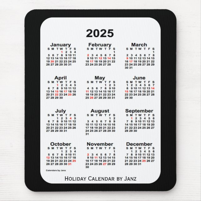 2025 års Helgdag - svart kalender från Janz Musmatta (Framsidan)