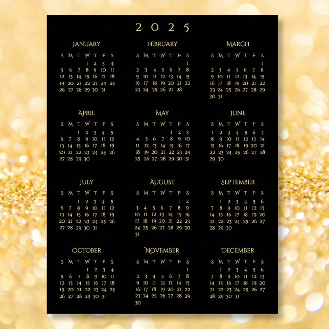2025 års hemmakalender för kontoret i Svartahavsom Poster (2025 Black Gold Full Year Home Office Calendar Poster)