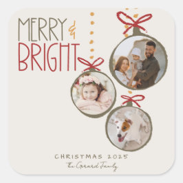 2025 års julkort för fotofamiljen fyrkantigt klistermärke
