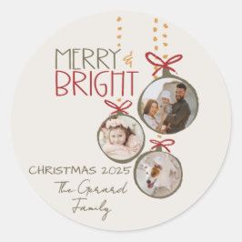 2025 års jullkort för foto-familjen Julafton Party Runt Klistermärke