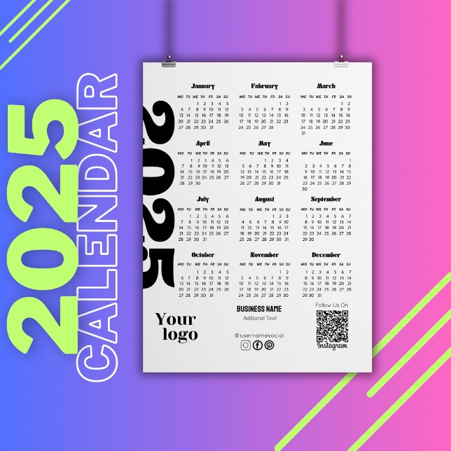 2025 års kalender Black and White Corporate (2025 Year Calendar Black And White Corporate, corporate calendar, 2025 full year calendar)