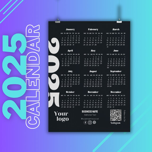 2025 års kalender Black and White Corporate (2025 Year Calendar Black And White, Corporate calendar, yearly calendar, full year, 2025 calendar)
