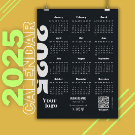 2025 års kalender Black and White Corporate Magnetisk Inbjudningskort