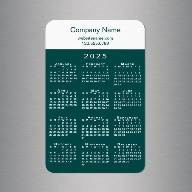 2025 års kalender Company Namn Teal White Magnet (Modern 2025 Calendar Company Name Teal White Magnet in situ)