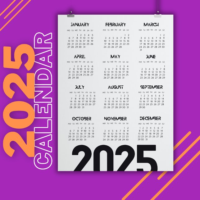 2025 års kalender - Elegant vit Magnetisk Inbjudningskort (2025 Year Calendar Elegant White Magnetic Invitation)