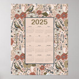 2025 års kalender för fågelblommor poster