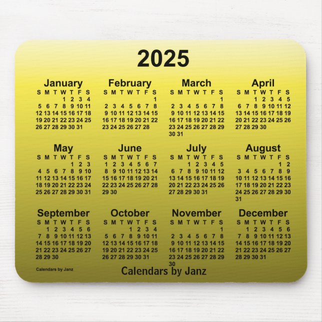 2025 års kalender för Gult av Janz Mouse Pad Musmatta (Framsidan)