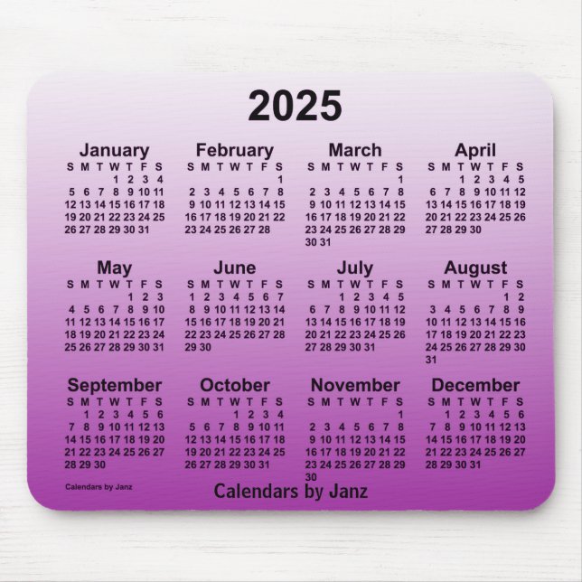 2025 års kalender för Lila av Janz Mouse Pad Musmatta (Framsidan)