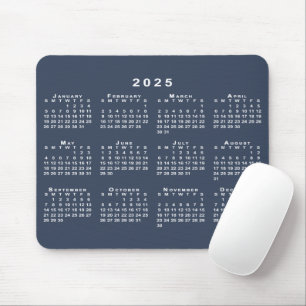 2025 års kalender för marin blått och vitt musmatta