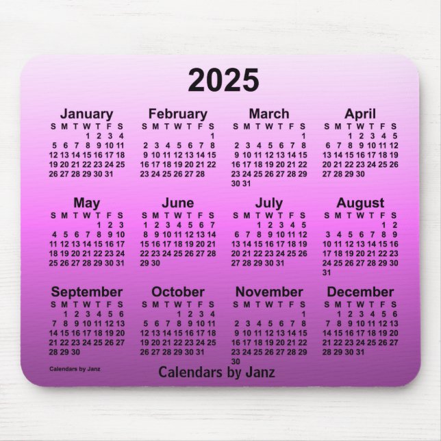 2025 års kalender för matad Shock rosa från Janz Musmatta (Framsidan)