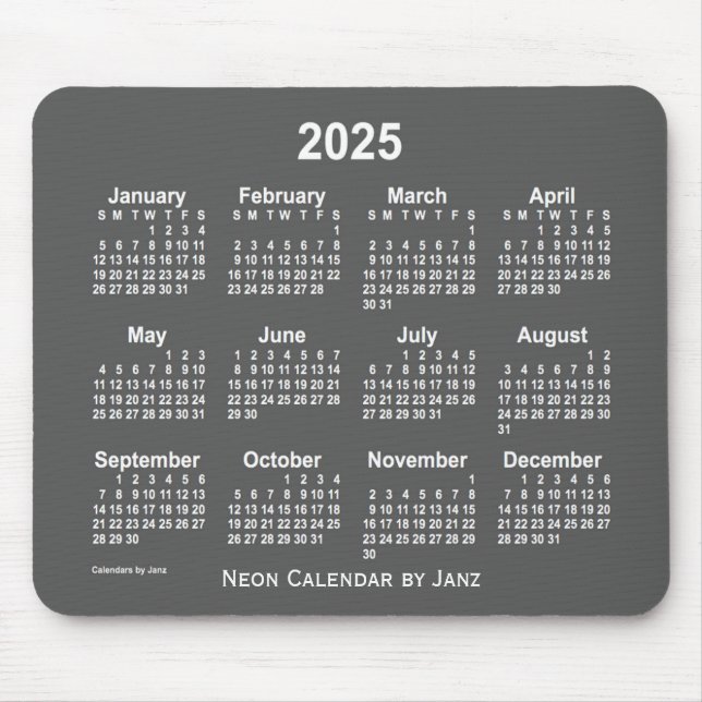 2025 års kalender för Neon Charcol från Janz Musmatta (Framsidan)