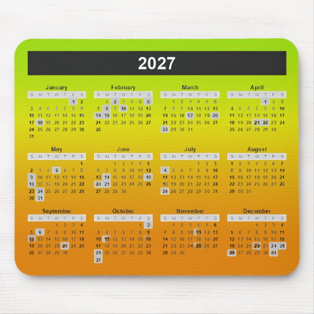 2025 års kalender för neonkalk och Orange Musmatta (Framsidan)