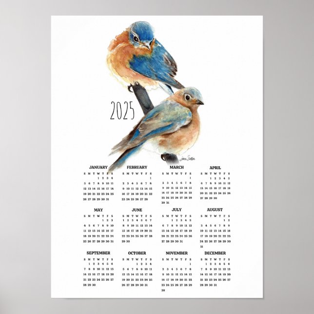 2025 års kalender för Poster av blått par (Framsidan)