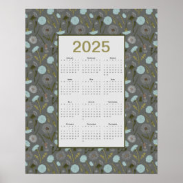 2025 års kalender Grått Blue Dandelion Poster
