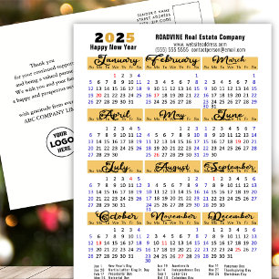2025 års kalender Modern svart skript - enkel Helg Vykort