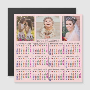 2025 års kalender - Rosa-familjens fotokollage Magnetisk Inbjudningskort