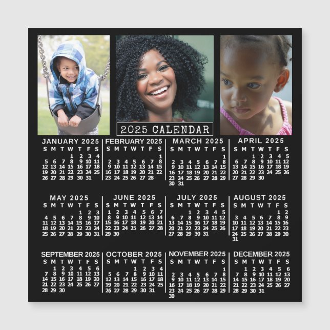 2025 års kalender svart | 3 Fotokollage (Framsida)