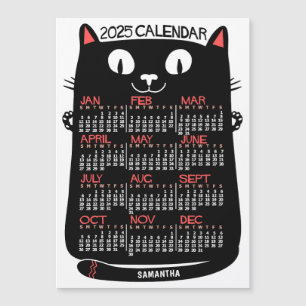 2025 års kalender - svart kattmagnet i mitten av å