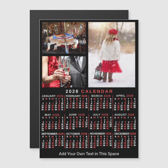 2025-års kalender - svart Personlig - foto Magnetisk Inbjudningskort (Fram/baksida)